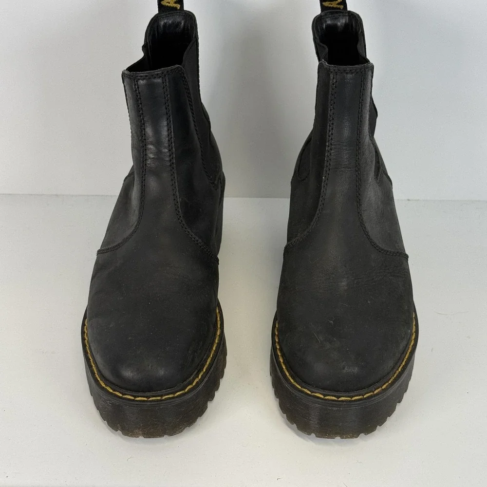 Dr Martens Boots Womens 8 Black Rometty Leather Platform Chelsea Ankle Lug Sole